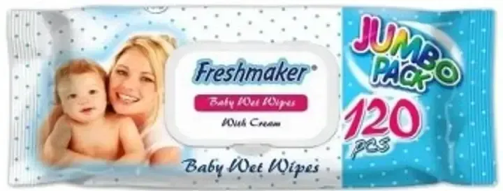 Салфетки влажные детские Freshmaker с клапаном, 120 шт &mdash; мягкие, с нежным ароматом 8697817871293 фото