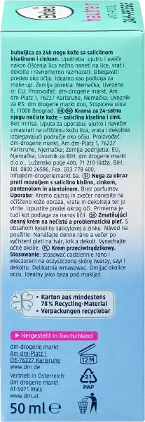Крем проти прищів та чорних цяток Balea Anti-Pickel 24h Pflege Hautrein, 50 мл 4067796195866 фото
