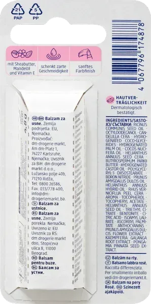 Бальзам для губ Balea Lippenpflege Ros&eacute; з мигдалевою олією та олією ши, 4,8 г 4067796174878 фото