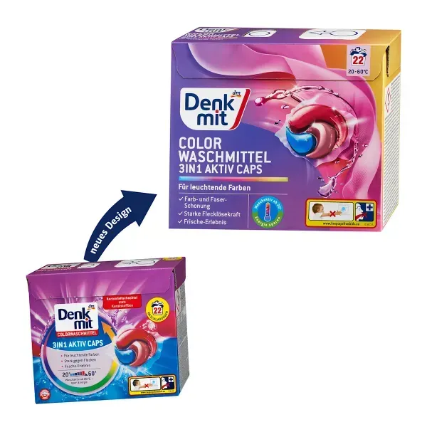 Капсулы для стирки цветной одежды Denkmit Colorwaschmittel 3in1 Aktiv Caps 22шт 2217941895 фото