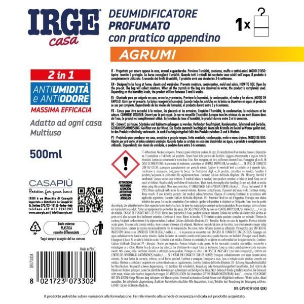 Поглинач вологи з гачком IRGE Agrumi (цитрусовий) 500 мл - проти сирості та плісняви, для шаф і тумб 8021723073302 фото