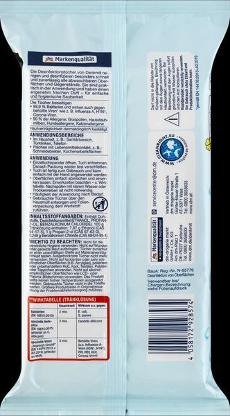 Дезинфицирующие салфетки для поверхностей Denkmit Desinfektion, 40 шт 4058172928574 фото