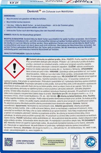 Серветки для відновлення білого кольору Denkmit W&auml;sche-Weiss-T&uuml;cher 20шт 4066447218510 фото