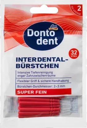 Ультратонкие межзубные щётки Dontodent Interdentalb&uuml;rsten ISO 2 (0,4 мм), 32 шт 4066447705065 фото