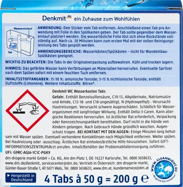 Таблетки в бачок Denkmit WC Wasserkasten 2в1, уп/4 шт 4066447492040 фото