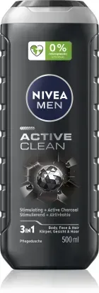 Мужской гель для душа NIVEA MEN Active Clean 3в1 500мл с активированным углем для лица, тела и волос 9005800243306 фото