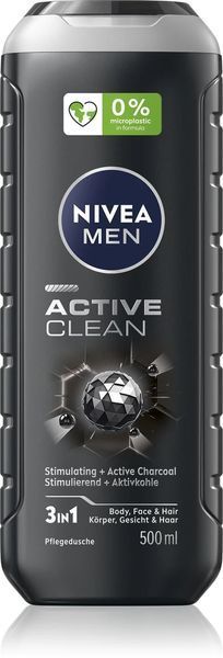 Мужской гель для душа NIVEA MEN Active Clean 3в1 500мл с активированным углем для лица, тела и волос 9005800243306 фото