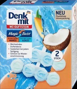 Подвесной блок Denkmit WC-Stein Magic Twist для унитаза с ароматом манго и кокоса 2шт 4066447584660 фото